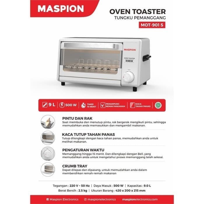 Oven Listrik Maspion Mot 901S Kapasitas 9 Liter Low Watt