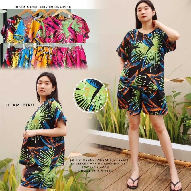 Set Piyama Baju Tidur Wanita Batik Stelan Baby Doll Bintang