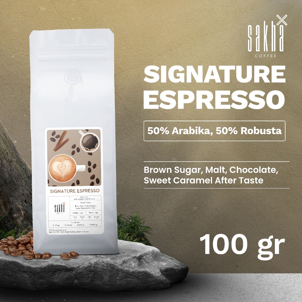 

Kopi Espresso Blend Signature Coffee Roast Beans 100g Biji Bubuk Sakha Coffe Roastery