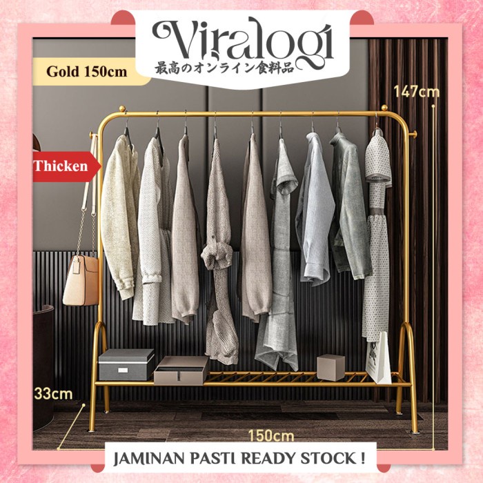 Terlaris Gantungan Baju Gold Nordic Dengan Rak Lebar 150Cm/Gold Display Rack