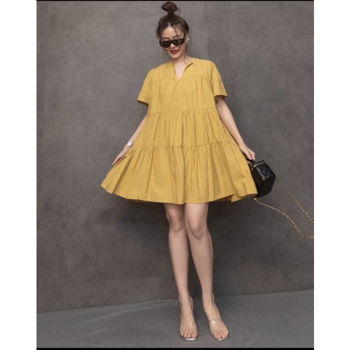 Raline dress ruffle midi dress jumbo / dress casual wanita bigsize