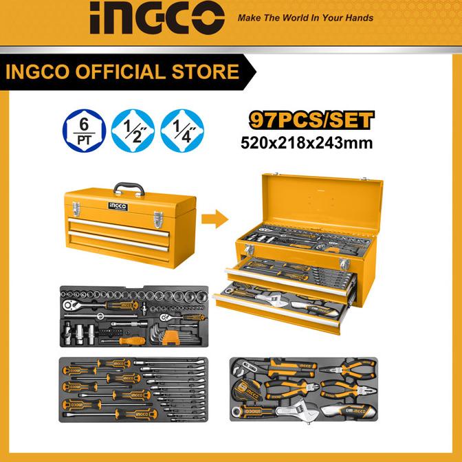 Tool Kit Set Box 97Pcs Tool Chest Set Ingco Htcs220971 Kotak Perkakas