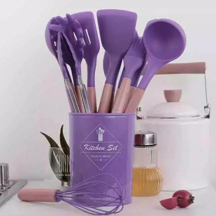 Alat Masak Set Spatula 12 In 1 Silikon Anti Panas Peralatan Masak Sutil - Ungu