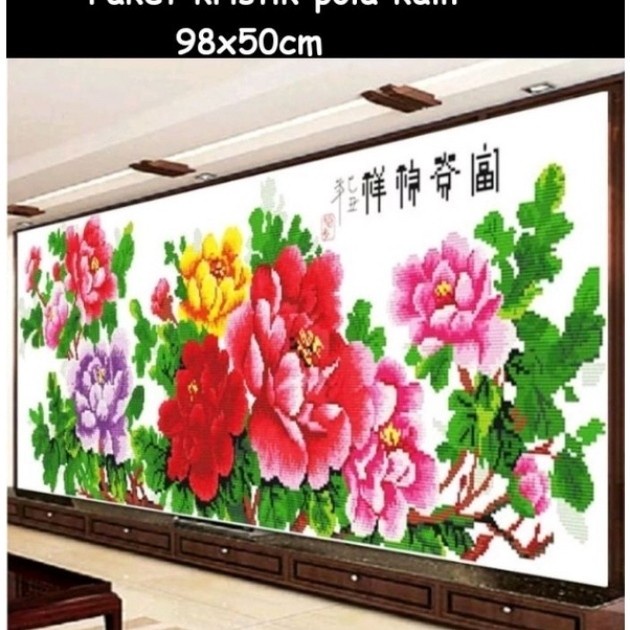 Terlaris Paket Kristik Pola Kain Jumbo Pemandangan Japanese Garden Air Terjun