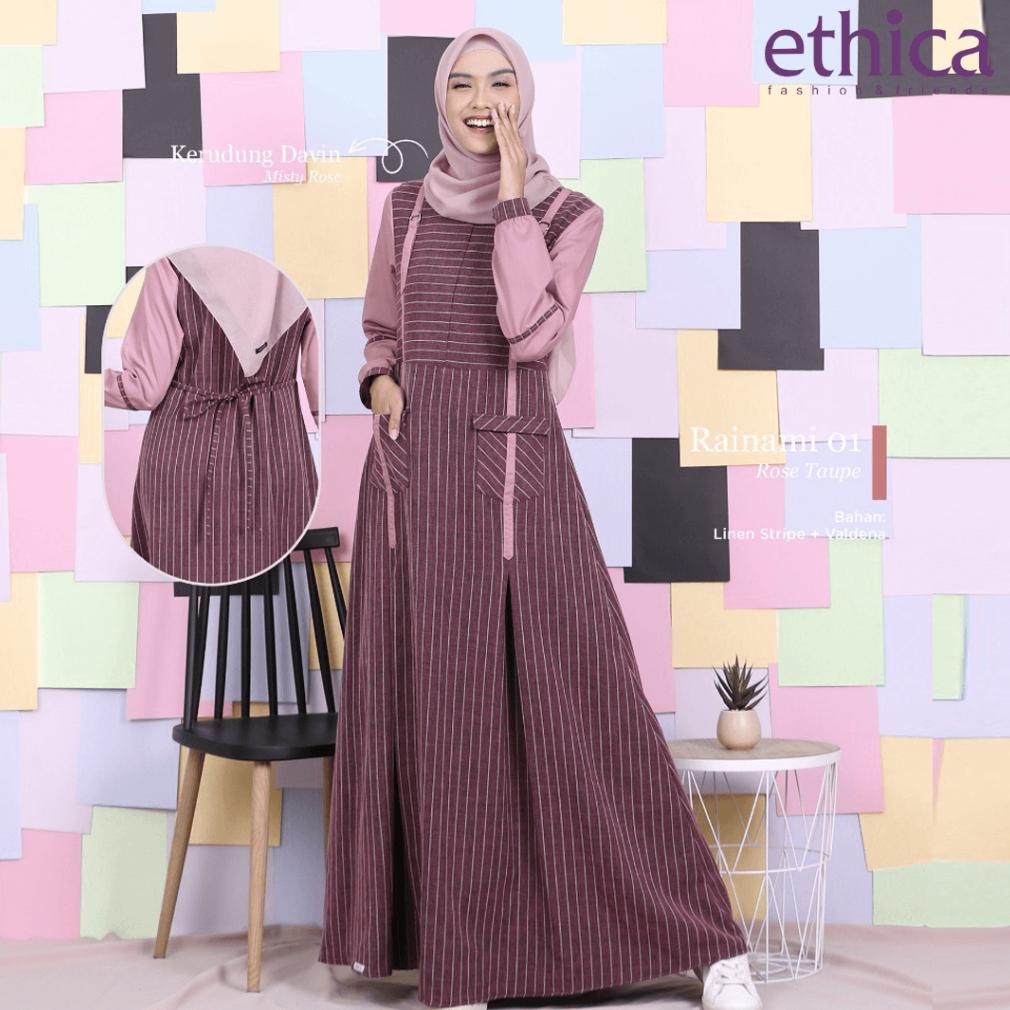 BEST SELLER Gamis Ethica Dewasa Rainami 01 Warna Blue Haze , Maroon & Rose Taupe banana