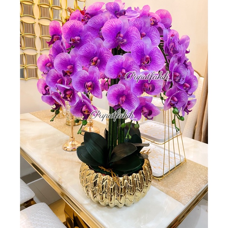 Viral.. RANGKAIAN BUNGA ANGGREK PREMIUM JUMBO Bunga Anggrek Latex dengan Vas Super Cantik Dan elegan