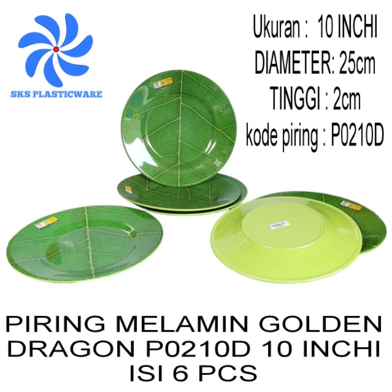 Piring Melamin Golden Dragon P-0210D Isi 6 Piring