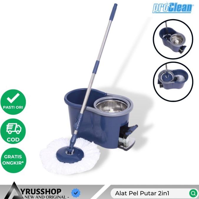 Pro Clean Spin Mop/Set Alat Pel Putar/3In1 Bucket Mop Spin Lapakemmaannika