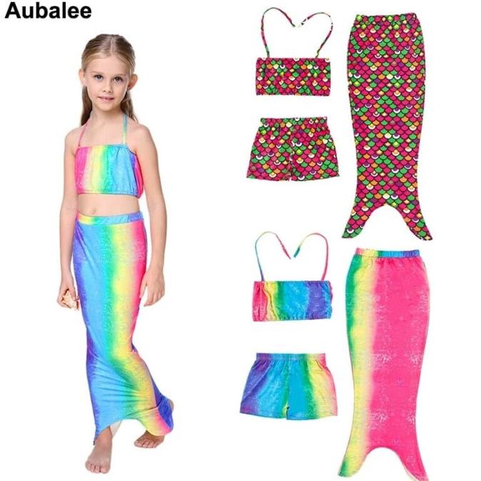 Baju Renang Putri Duyung Pelangi Ariel Little Mermaid Swimsuit 3 set