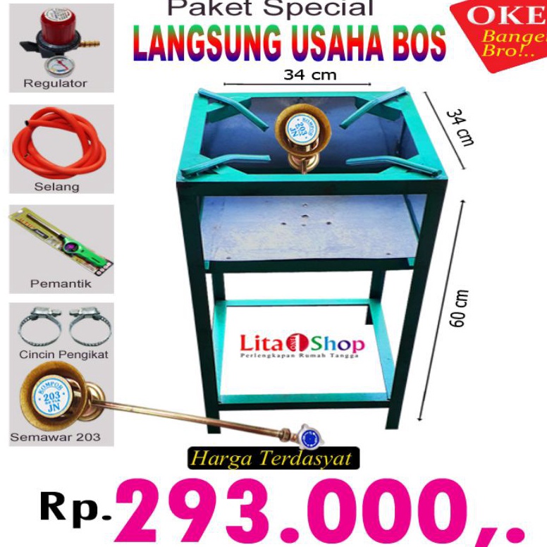 STOK TERBARU 1 Set Kompor Mawar 203 / Kompor Gas Mawar 203 Set Plus Rangka