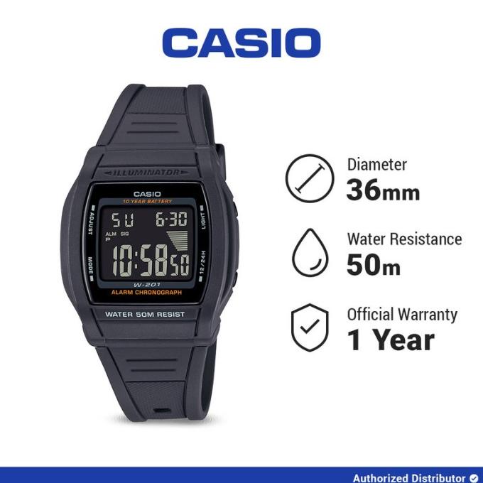 Casio Jam Tangan Pria General W-201-1BVDF Original Digital Black