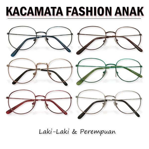 Kacamata Anak Frame Metal Bulat Oval Lensa Normal Child Glasses Korean Style Kacamata Anak Kecil
