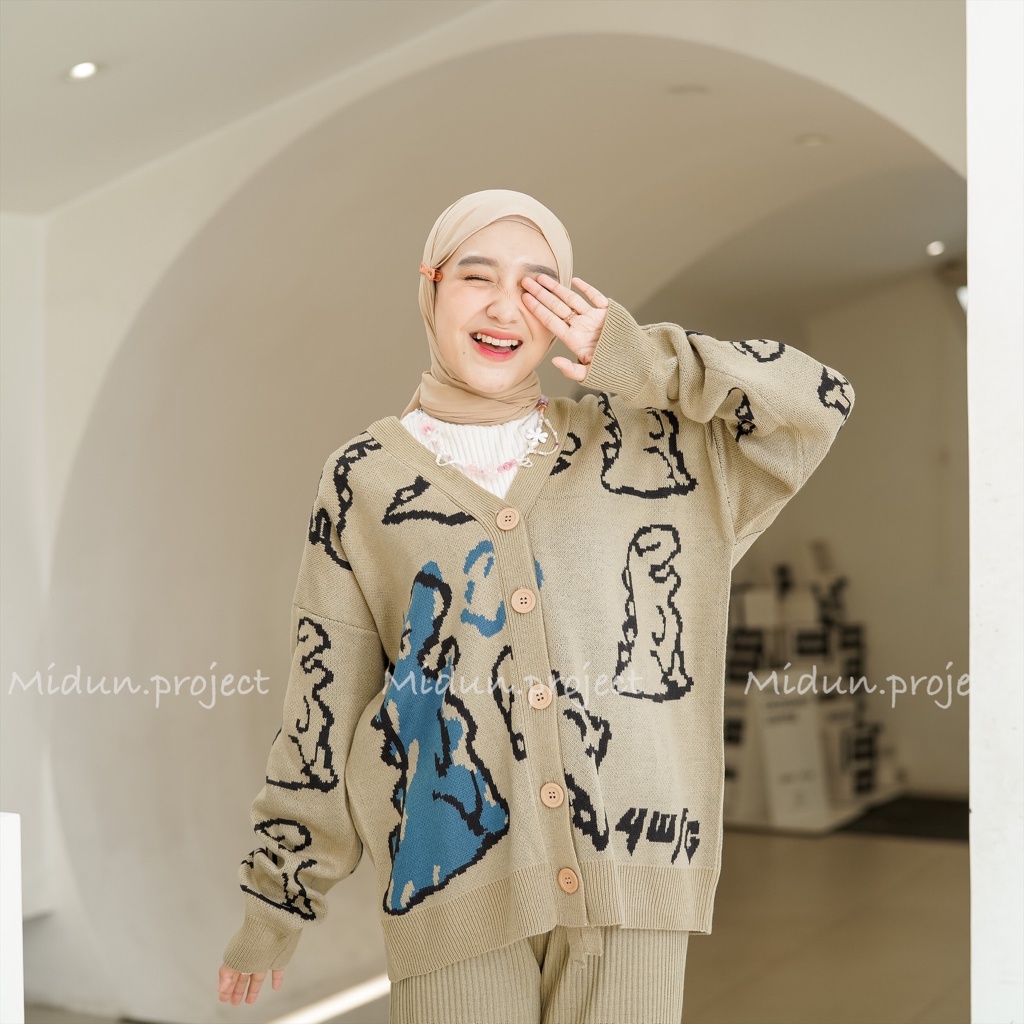 Midun.project - Dino Cardigan Rajut Wanita Motif Dino