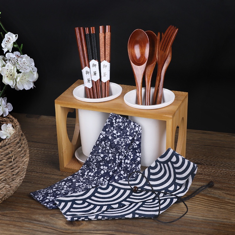 Sumpit Kayu Dark Brown Sendok Sumpit Kayu Korea Wooden Long Spoon Chopsti Sendok Panjang Set Jepang