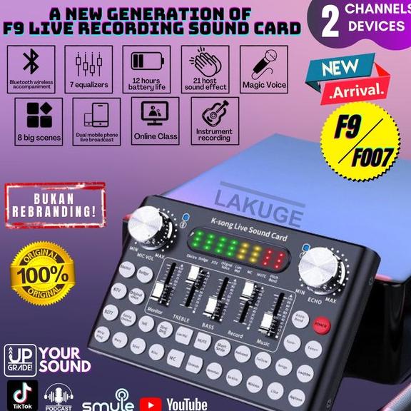 TERBARU F9 Live Soundcard Bluetooth Audio Mixer Set Amplifier Live Broadcast Recording Karaoke 2 Cha