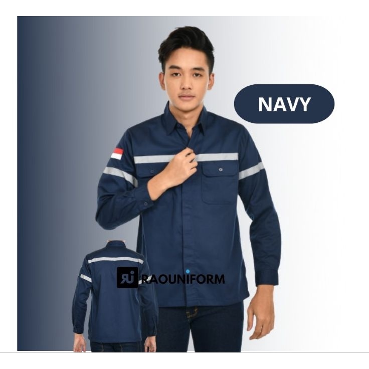 ➦➮✶✺ Baju Kerja Proyek/Seragam Kerja Lapangan/Kemeja Safety Lengan Panjang/Baju Proyek Safety/Baju W