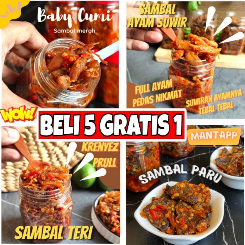 

12.12 Product HOT "PREMIUM" Sambal Lauk Cumi, Paru, Cakalang, Roa Asap, Ayam Suwir, Teri Medan, Kecombrang, Pete, Jengkol, Kikil, Bawang, Terasi, Usus