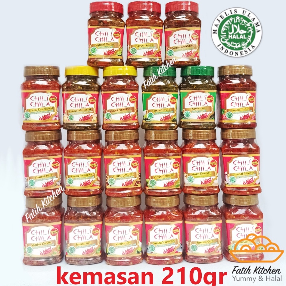 

7.7 STOK READY Chili Chila Sambal 210 gr - banyak rasa, banyak varian - sambal cumi, geprek, roa, matah, kecombrang, dll