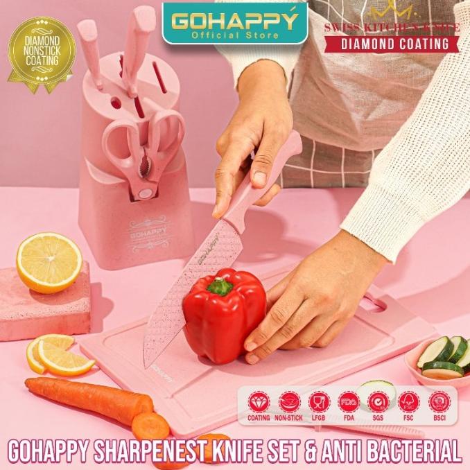 Gohappy Pisau Set 7 Pcs Termasuk Holder Dan Talenan Blooming Ok
