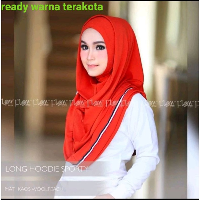 Jilbab Hijab Casual Polos Branded Long Hoodie Sporty Original Flow Idea