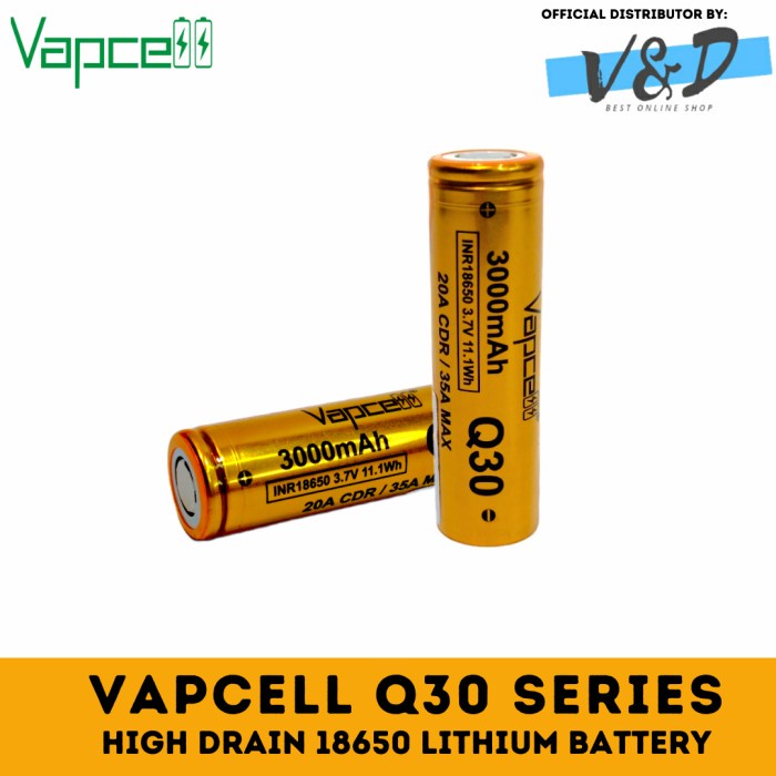 Baterai 18650 Vapcell Q30 Original / Baterai 18650 3000mAh 35A