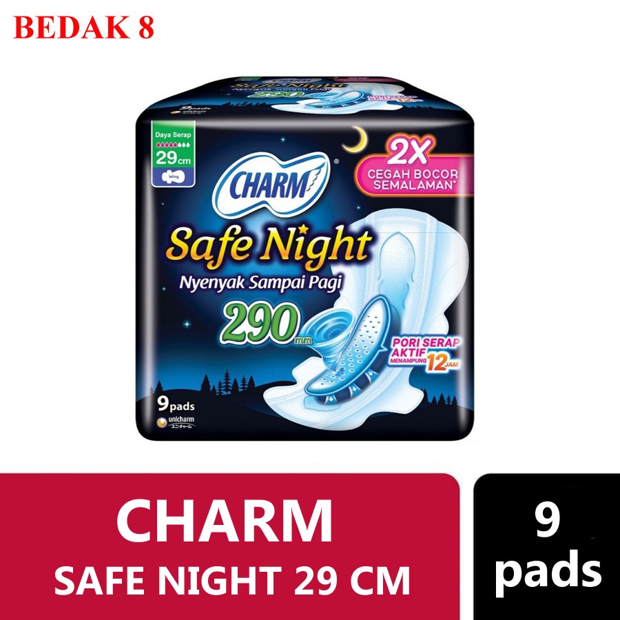 Charm Pembalut Safe Night 29 cm
