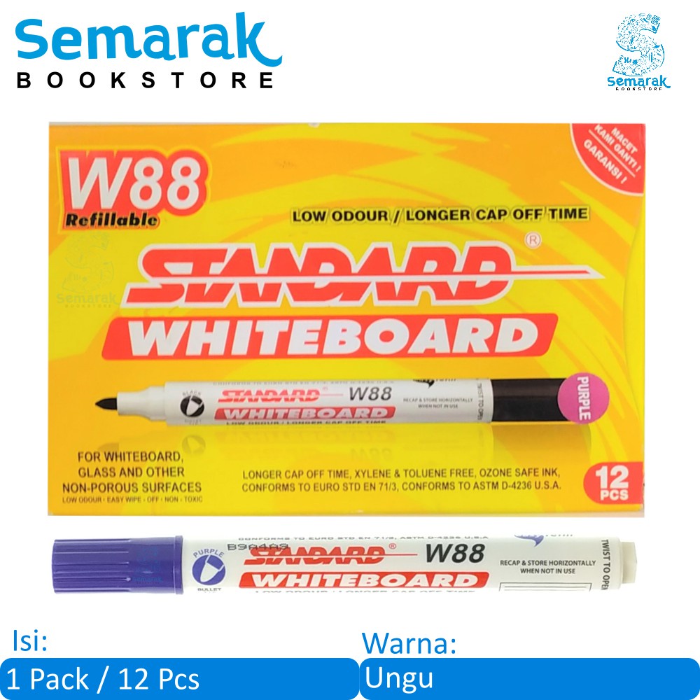 

Whiteboard Marker Spidol Papan Tulis Dapat Dihapus Standard W88 - Ungu [1 Pa / 12 Pcs]