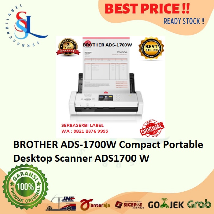 BROTHER ADS-1700W Compact Portable Desktop Scanner ADS1700 W