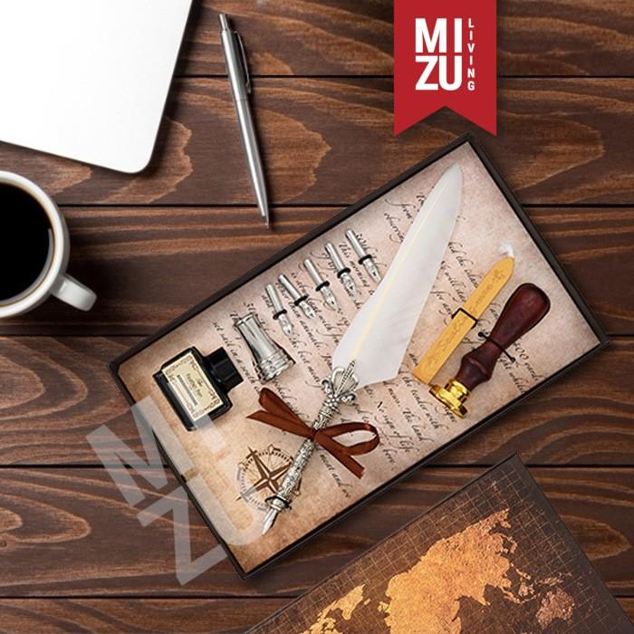 

MIZU HANEPEN WAX SEAL Calligraphy Set Feather Quill Dip Pen Bulu 6 Nibs Ink Tinta Lilin Stempel Best Seller