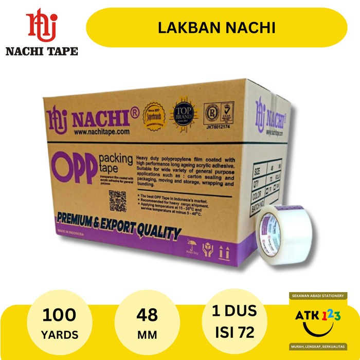 

Lakban Nachi Lakban Bening OPP Tape Isolasi 48mm 100 YARD [ 1 DUS ]