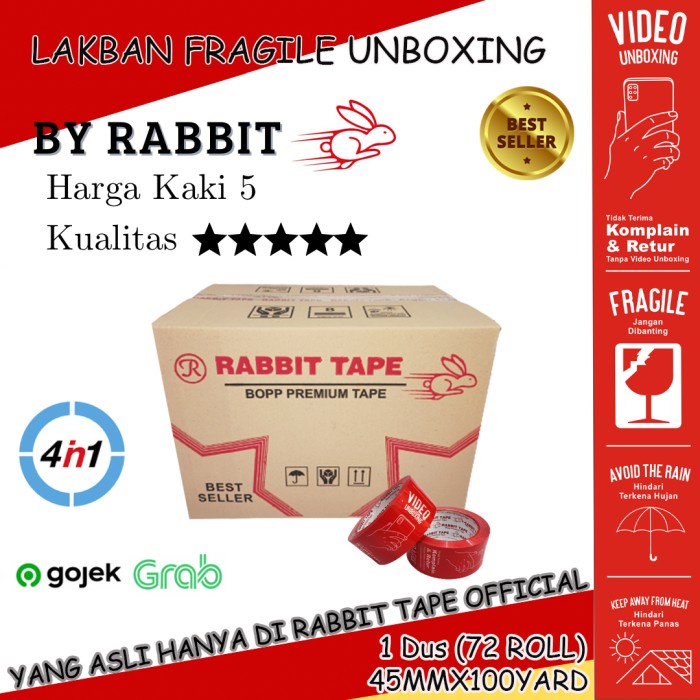 

Lakban Fragile UNBOXING [KHUSUS GOJEK] RABBIT TAPE 2 Inch x 100 Yard