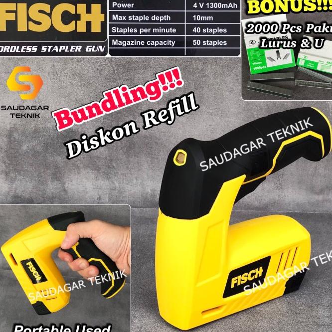 Mesin Paku Staples Tembak 2 In 1 Baterai Fisch Cordless Stapler Gun