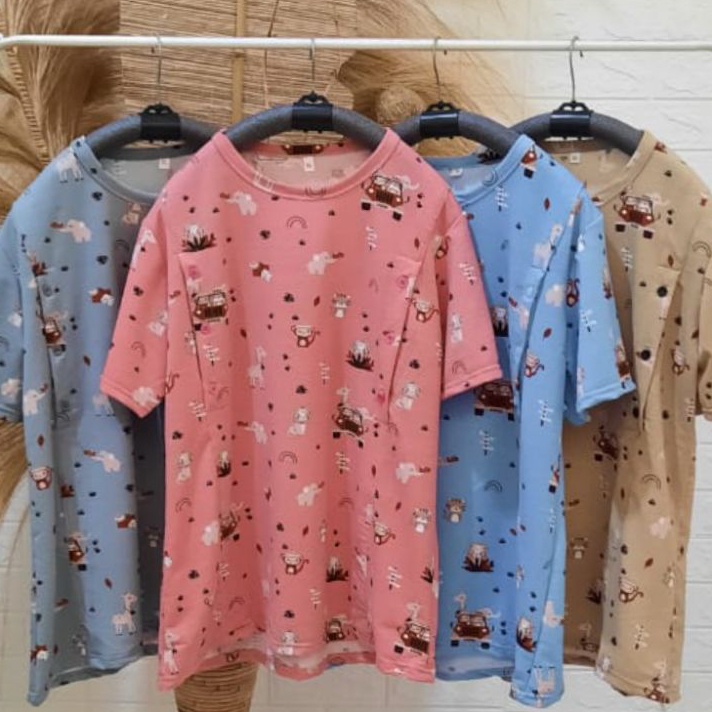 Grosiran Murah ATASAN KAOS IMPORT WANITA BUSUI / IBU MENYUSUI BUKAAN KANAN KIRI FULL KANCING CORAK P