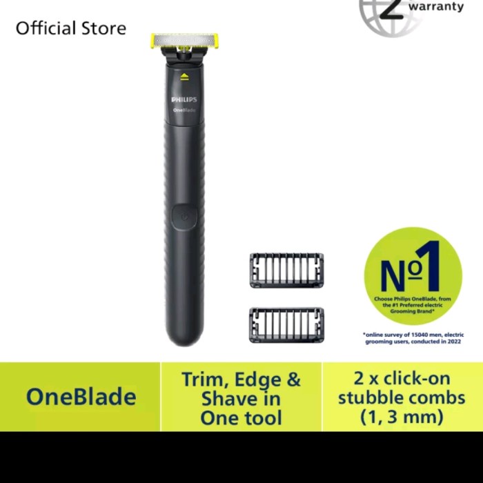 Philips OneBlade QP1424|10 Pencukur Elektrik Hybrid Abu-abu arang