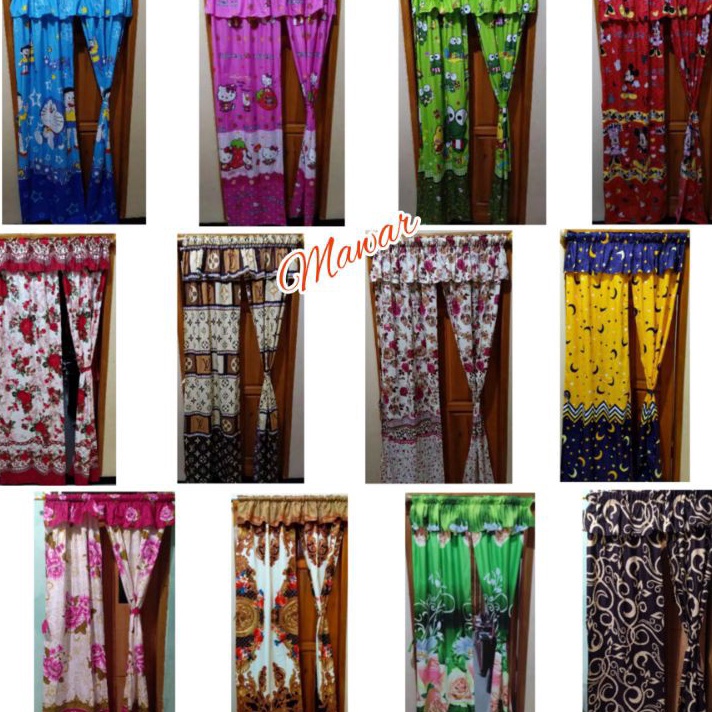 Seller Gorden Serut Motif 2 Layer / Hordeng Serut Karakter / Gordeng 2 Helai Pintu Jendela Bunga Sha