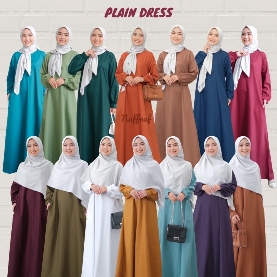 ready.. NUFFNAF PLAIN DRESS GAMIS PAKAIAN MUSLIM WANITA DEWASA