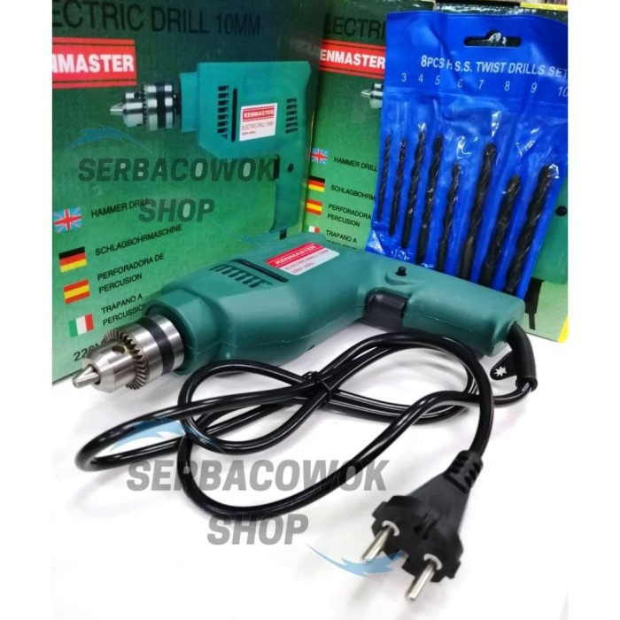 MESIN BOR LISTRIK BOR TANGAN KENMASTER 10 MM PLUS MATA BOR SET BESI
