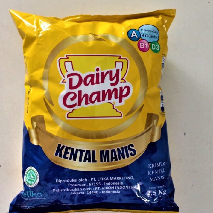 

Kirim Sekarang Susu Krimer Kental Manis Dairy Champ kemasan 2.5 kg