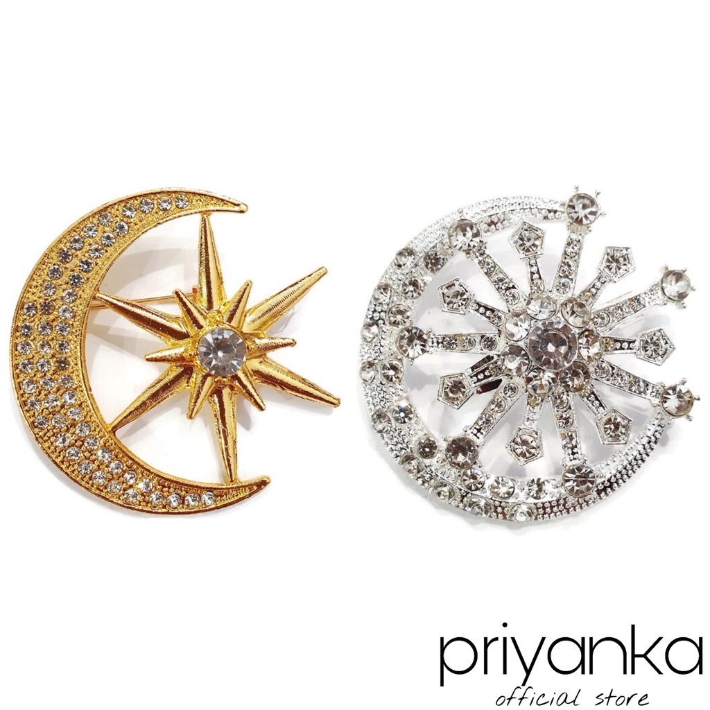 SHOPEE SALE⚡  Bros Dada Tanjak Bulan Sabit/Bros Bulan Bintang/Bros Kristal Korea/Bros Mewah Murah Gr