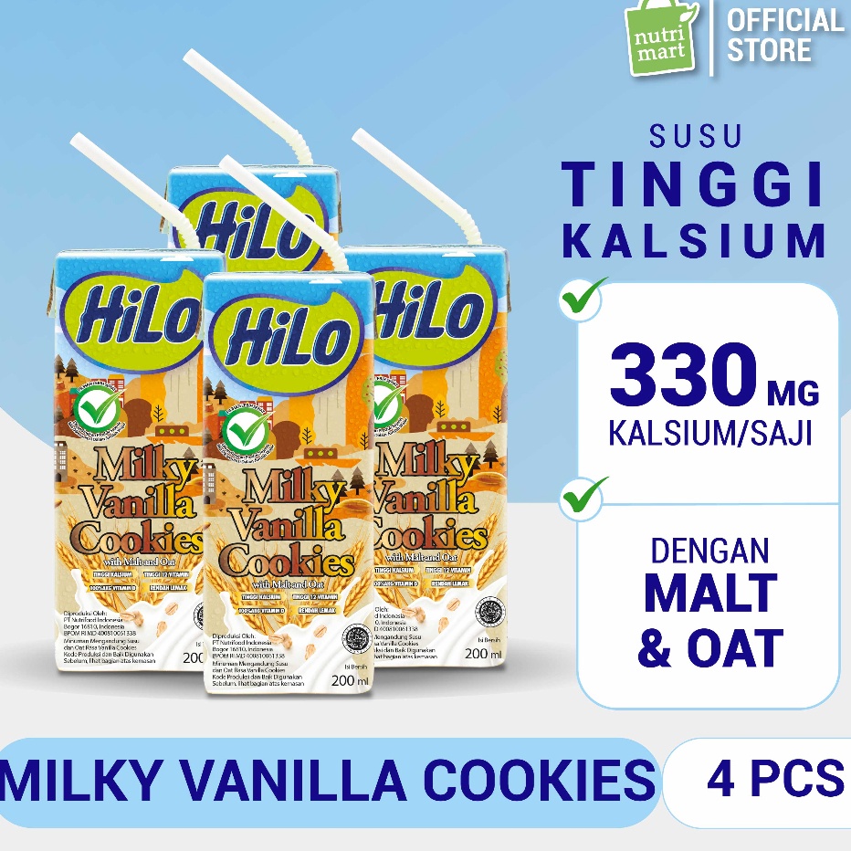 

➜♪✲❊ Harga Spesial - 4 Pack - HiLo Milky Vanilla Cookies Ready to Drink 200ml - Susu Tinggi Kalsium dengan Oat & Malt Ready Stock