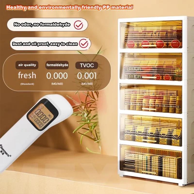 Heino 40Cm Kapasitas Besar Tutup Transparan Lemari Plastik Rak Plastik Pintu Bening Susun Rak