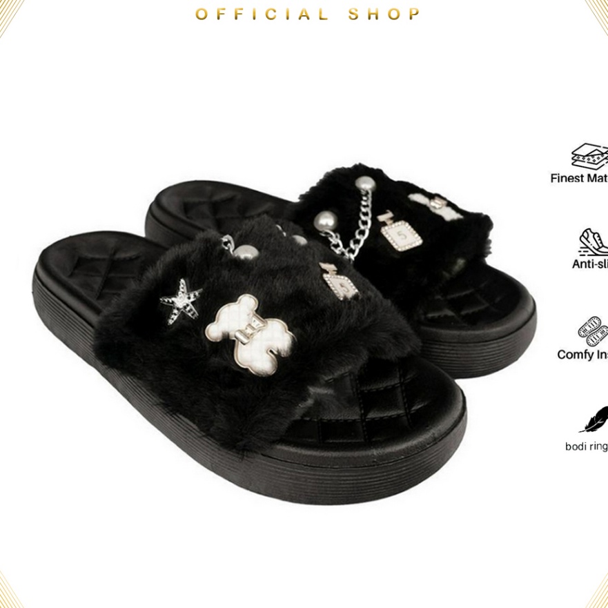 Termurah Yesplus 2202 Sandal Selop Jelly Model Bulu Boneka Rante Fashion Wanita Korean Style Yesplus