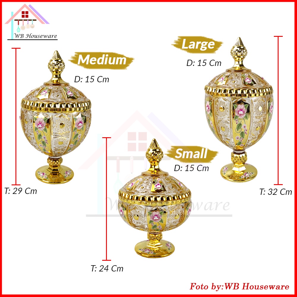 Fiorenza Toples Kaca Set 3 Tempat Permen Sna Motif Gold Crystal Christy Ct-888 / Glass Candy Food