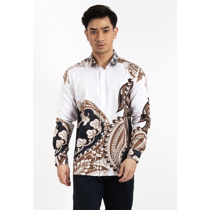 Promo Moc Kemeja Batik Lengan Panjang Pria Tiagos Bestbuy - White