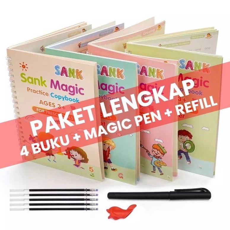 

3.3 FLASH SALE Buku Sank Magic 1 Set Isi 4 BUKU + Pulpen Anak Paket Lengkap Huruf dan Angka Sank Magic Practice Book 4 Set Bahasa Indonesia Buku Ajaib Bisa Ngapus Sendiri