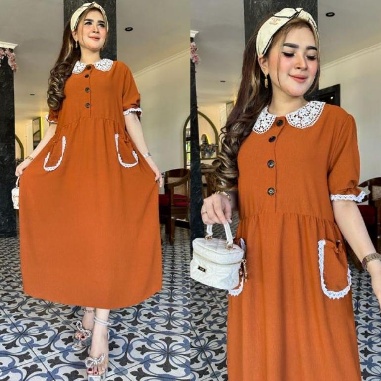 Ready Amanda Dress Daster Cringkle Ld 120 Model Terbaru / Daster Cringkle Polos / Daster Jumbo Busui