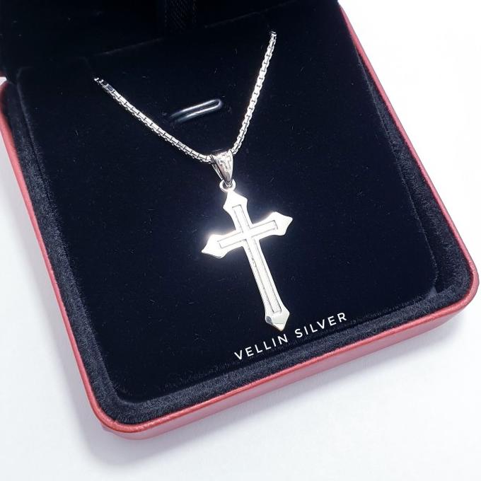 Kalung Salib Pria / Kalung Salip Wanita Silver 925 Lapis Emas Putih