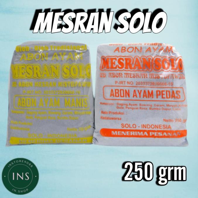 

Abon Ayam Mesran Solo 250g Manis / Pedas