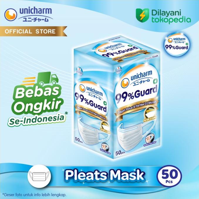 [TokoCabang] Masker Unicharm 99% Guard+ Pleats Mask - isi 50 pcs