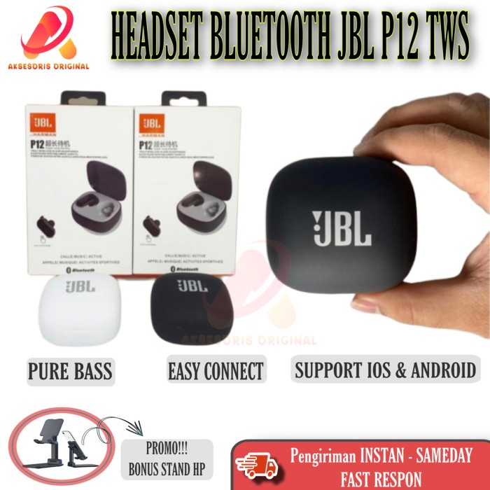 HEADSET HANDFREE BLUETOOTH JBL P12 TWS WIRELESS EARPHONE JBL P-12